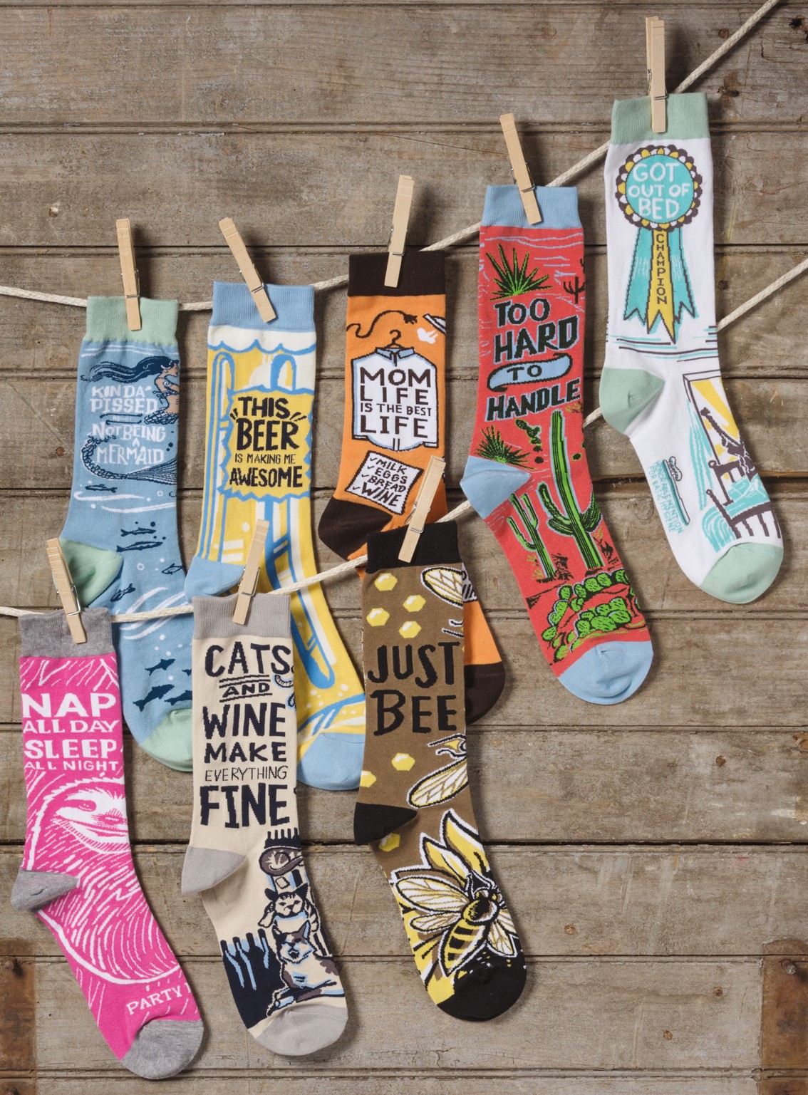 Primitives By Kathy Grandma Socks - Lovin' Grandma Life! Fun Teal & Red Patterned Socks